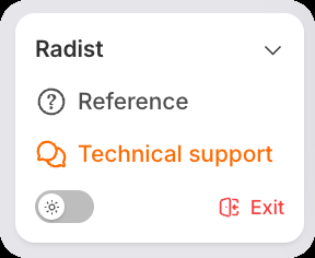The bottom of the RadistWeb menu in the light theme: the theme switch and the "Exit" button