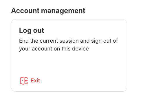 The Account management block with the Exit button