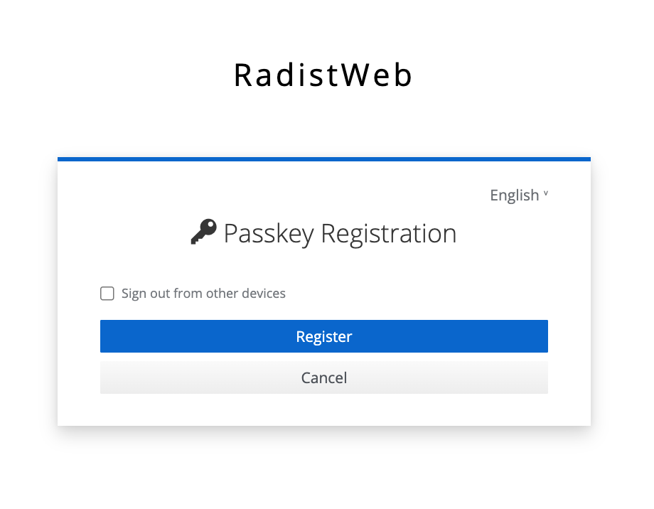 The “Passkey Registration” screen with the “Register” button