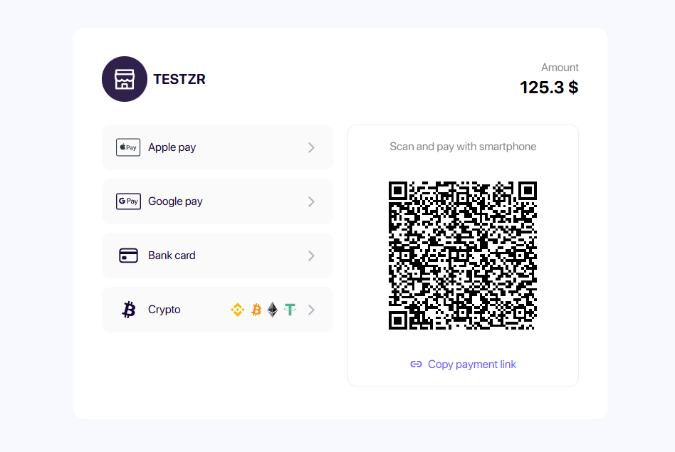 Apple Pay, Google Pay, a foreign card and crypto Payment methods on the keepz.me page
