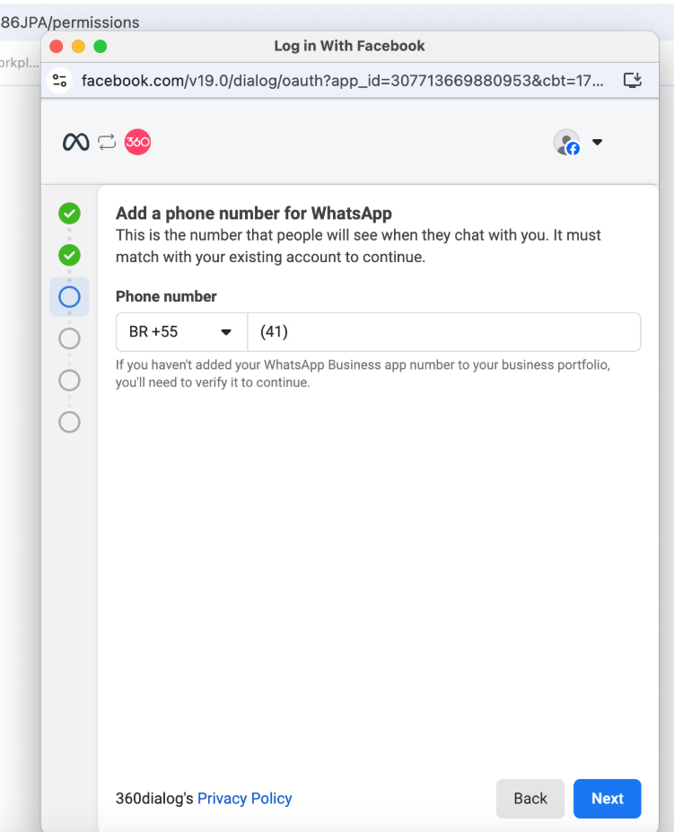 Entering the phone number to connect to the platform