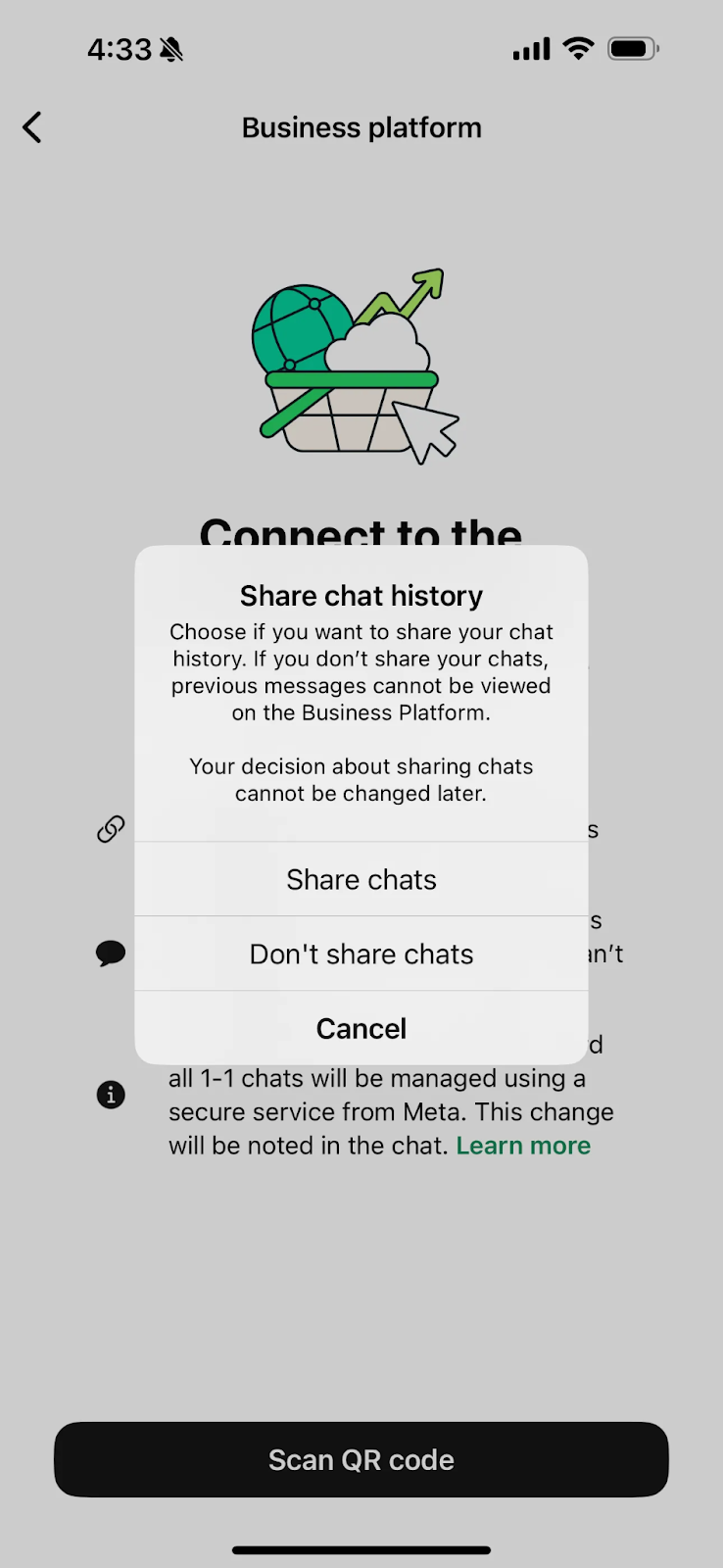 Choosing Share chats or Don’t share chats during onboarding