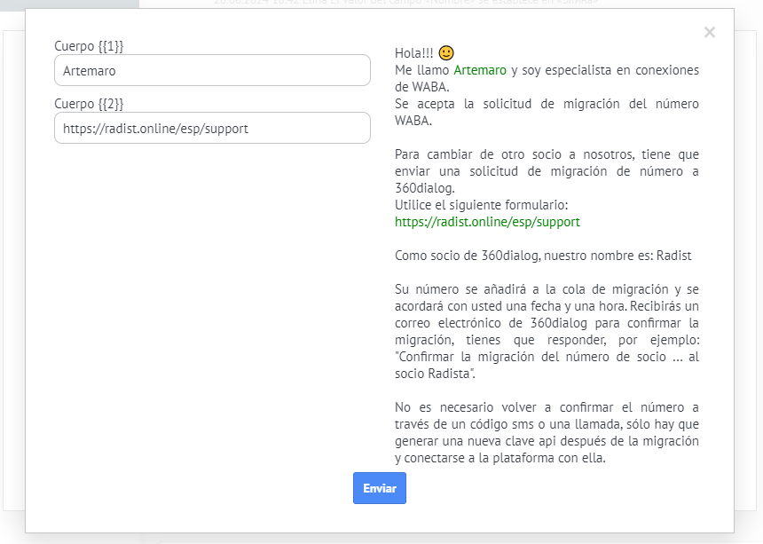Preparar la plantilla para el envío.