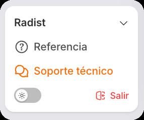 La parte de abajo del menú de RadistWeb con el tema claro: el interruptor de tema y el botón «Salir»
