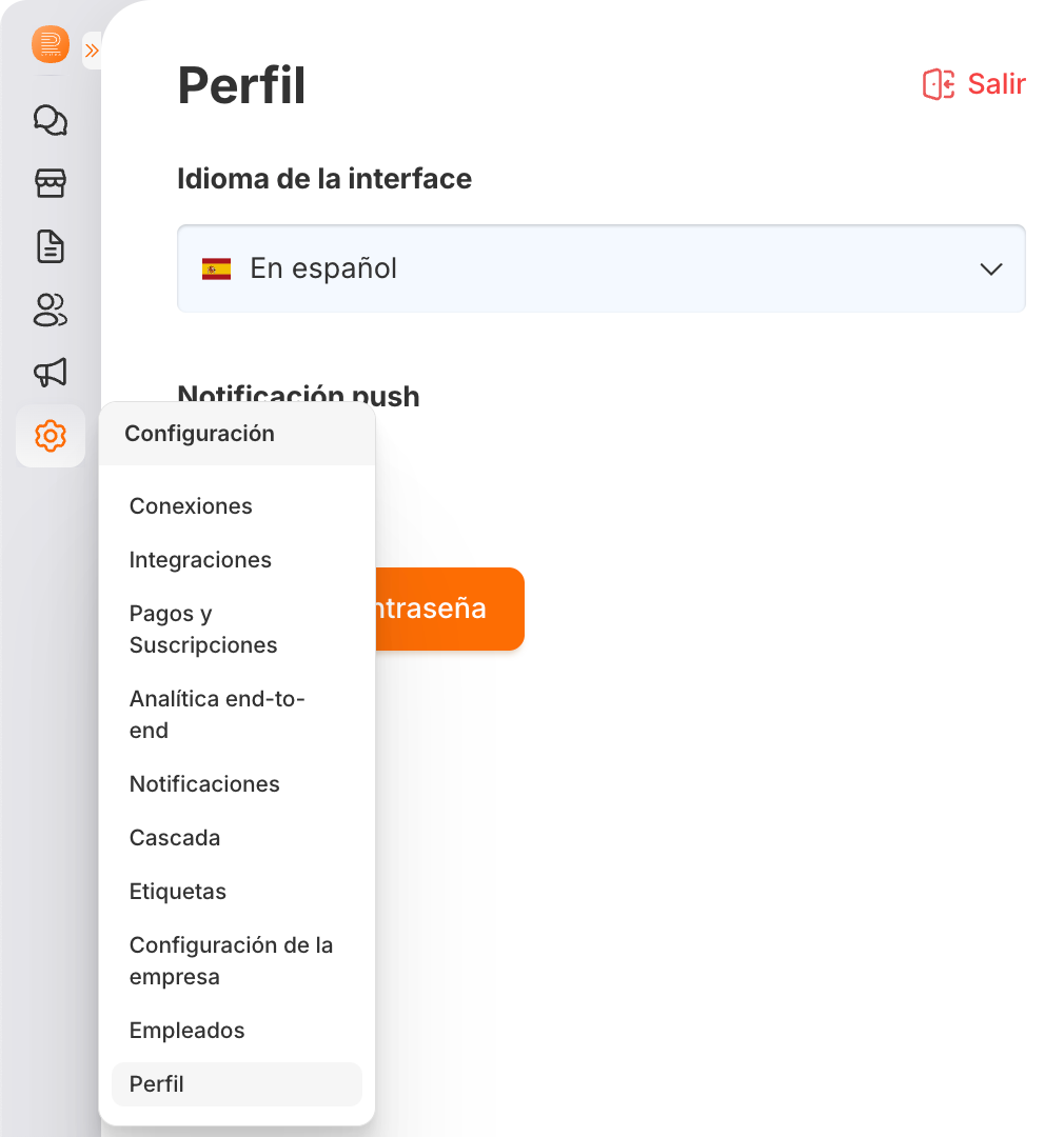 El menú plegado: pasa el cursor por el icono de la sección El menú plegado de RadistWeb con la lista emergente de subsecciones