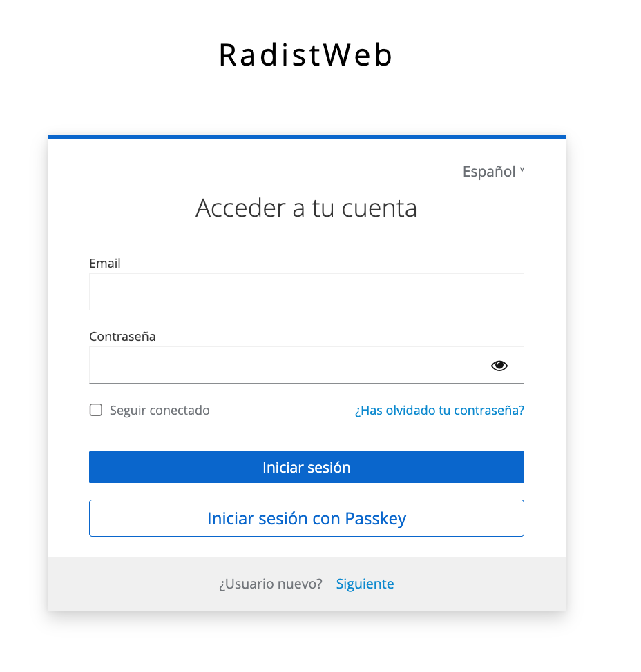 La página de inicio de sesión con el botón «Iniciar sesión con Passkey»