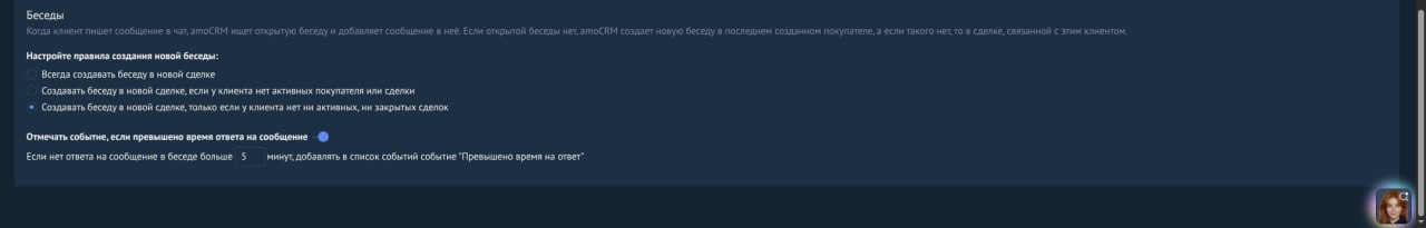 Настройки раздела «Беседы» в amoCRM