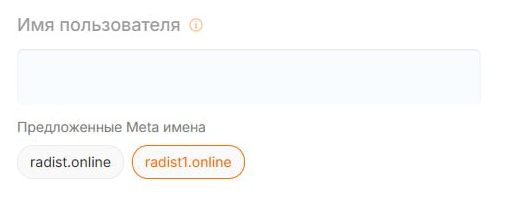Поле «Имя пользователя» и предложенные Meta имена