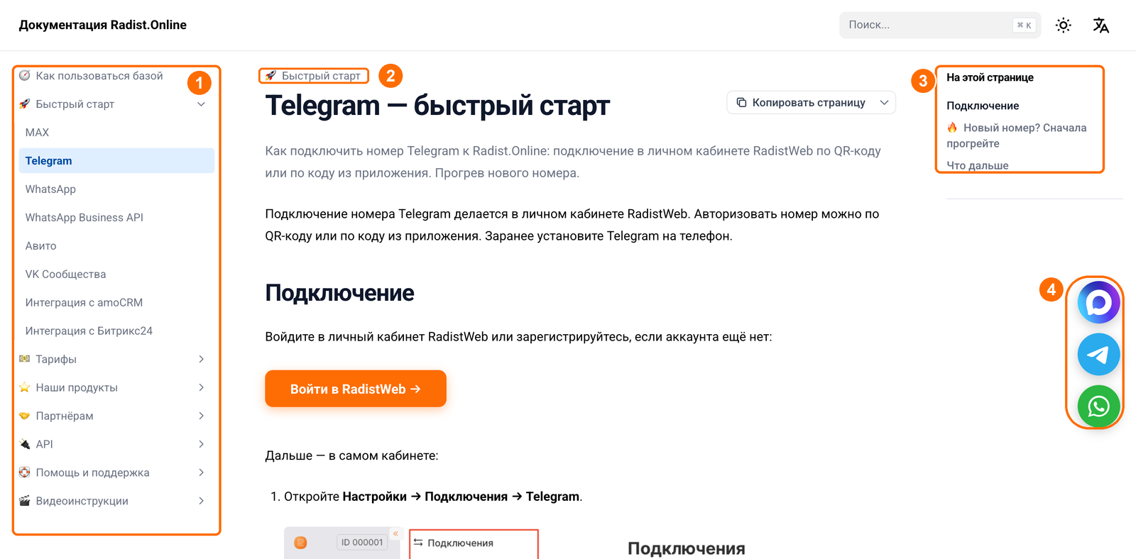 Из чего состоит страница инструкции: меню слева, хлебные крошки, содержание справа